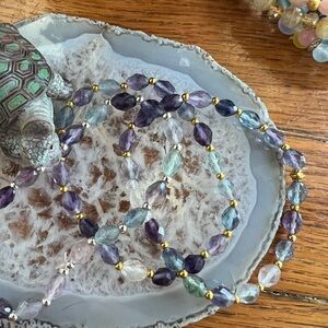 Natural Faceted Fluorite Bracelet with Crystal and Goldtone spacers